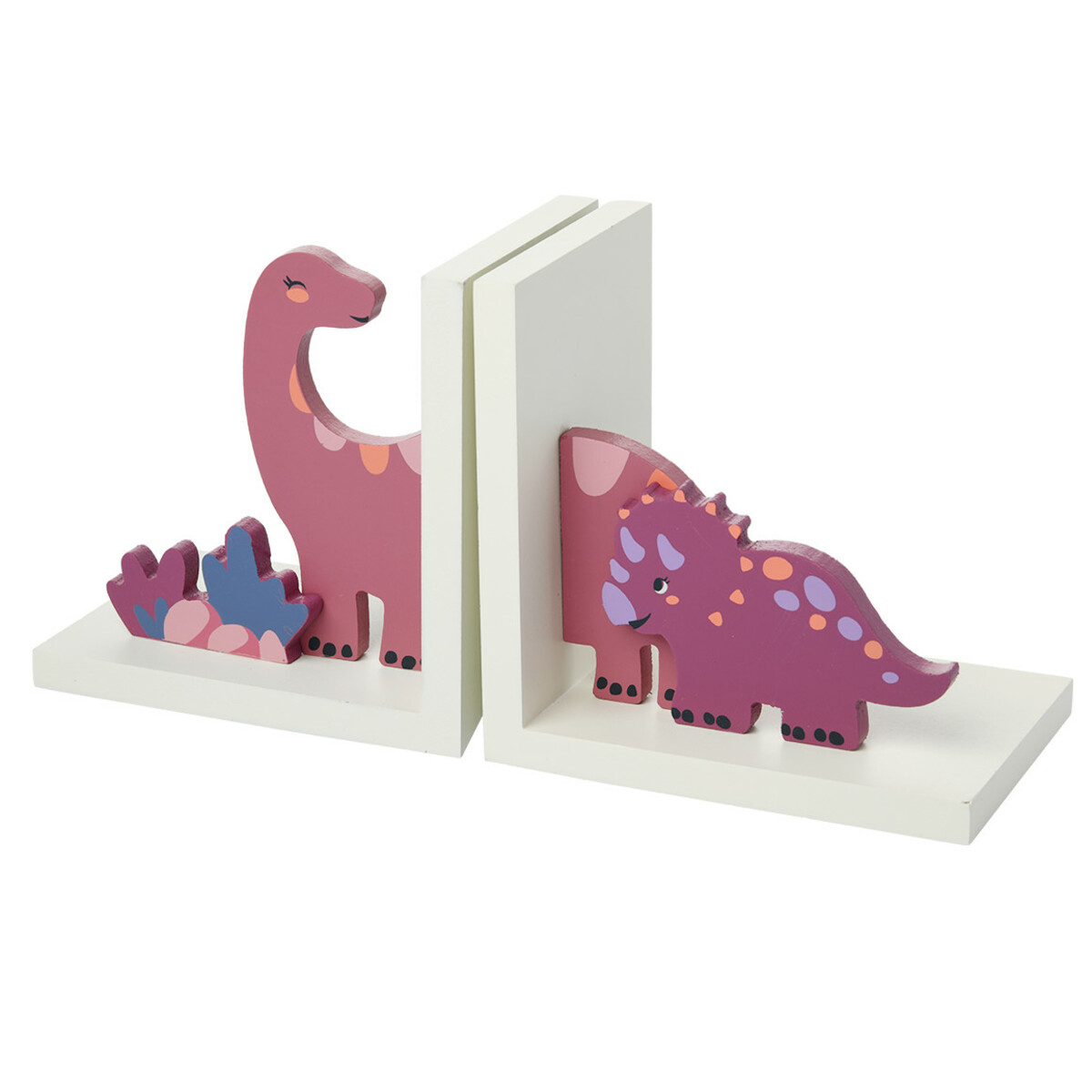 Bild 1 von 2er Set Buchstützen mit Dino-Motiv WEISS / ROSA / DUNKELROSA