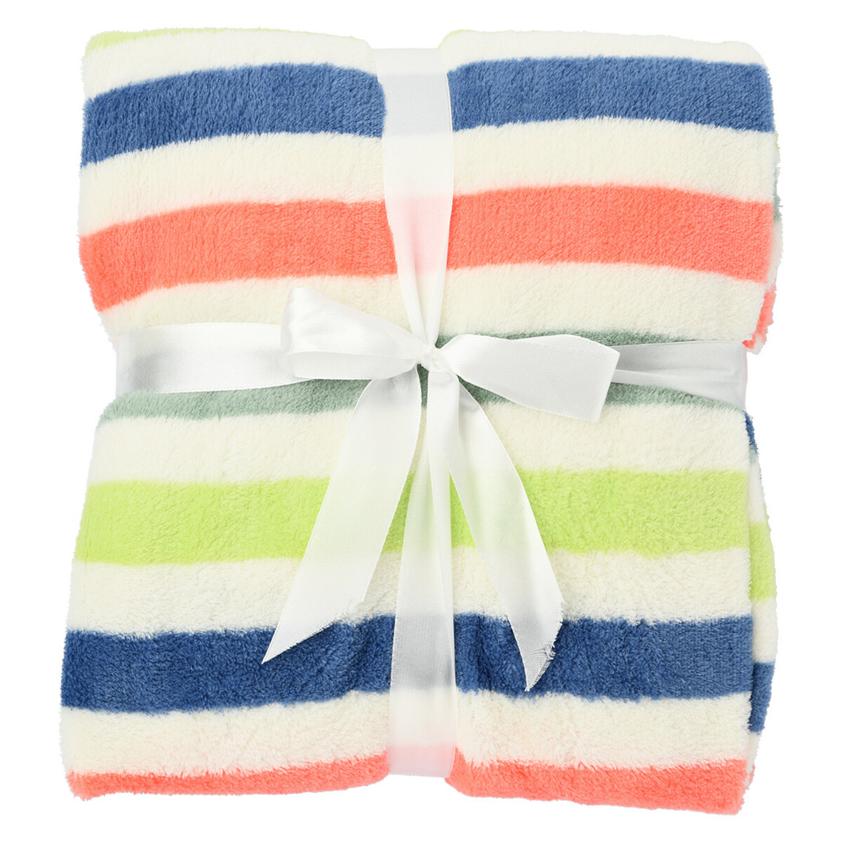 Bild 1 von Kuscheldecke in gestreifter Optik KORALLE / BLAU / NEONGRÜN / MINTGRÜN