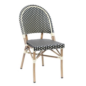 METRO Professional Stuhl, Aluminium / PE- Rattan, 47 x 60 x 89 cm, stapelbar, schwarz / beige