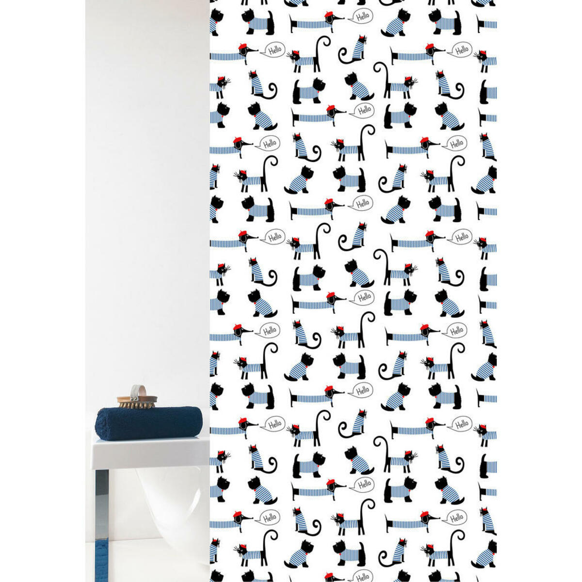 Bild 1 von Grund Duschvorhang Hello!, Mehrfarbig, Kunststoff, Tier, 180 cm, Oeko-Tex® Standard 100, Badtextilien, Duschvorhänge