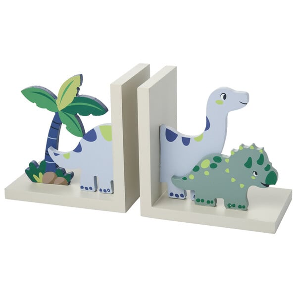 Bild 1 von 2er Set Buchstützen mit Dino-Motiv WEISS / HELLBLAU / HELLGRÜN