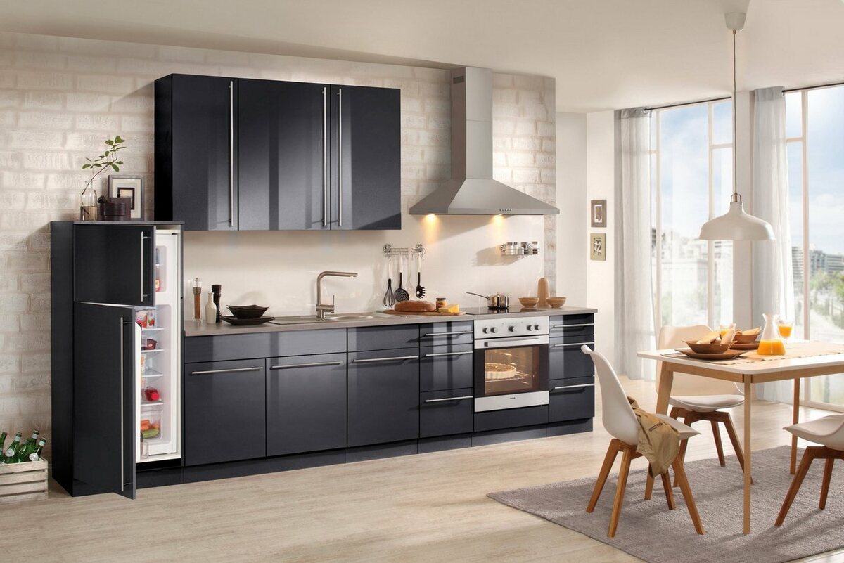 Bild 1 von Wiho Küchen Spülenschrank Chicago 100 cm breit, inkl. Einbauspüle aus Edelstahl, Grau|schwarz