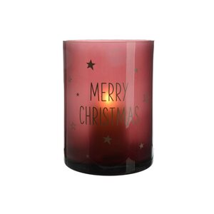 XL Windlicht Merry Christmas, Glas, D:18cm x H:24cm, brombeer