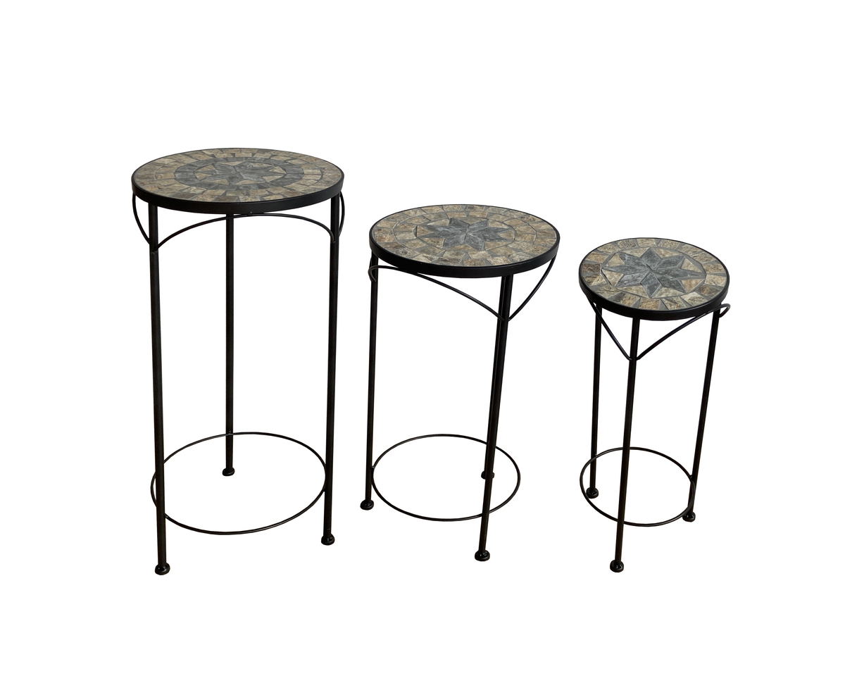 Bild 1 von HC Garten & Freizeit Mosaik Blumenständer 3er Set aus Metall Pflanzenständer Set schwarz