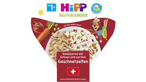 HiPP Kinder-Bio-Teller - Gemüsereis mit Erbsen & zartem Geschnetzelten