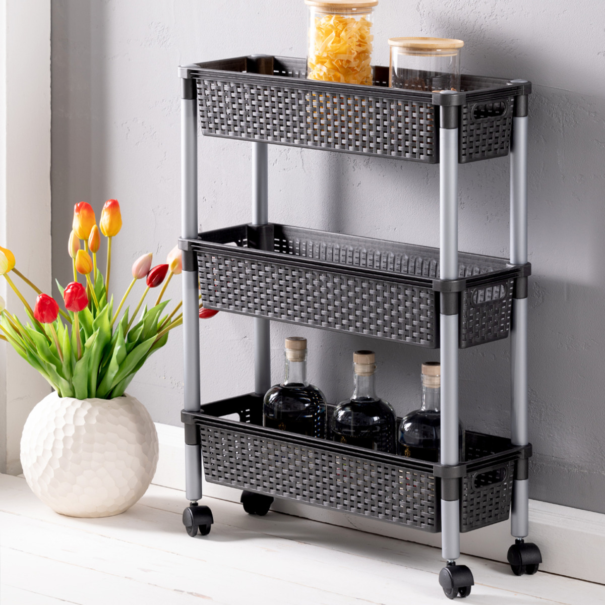 Bild 2 von TOPTEX ORDNUNG Roll- und Beistellwagen in Rattanoptik anthrazit