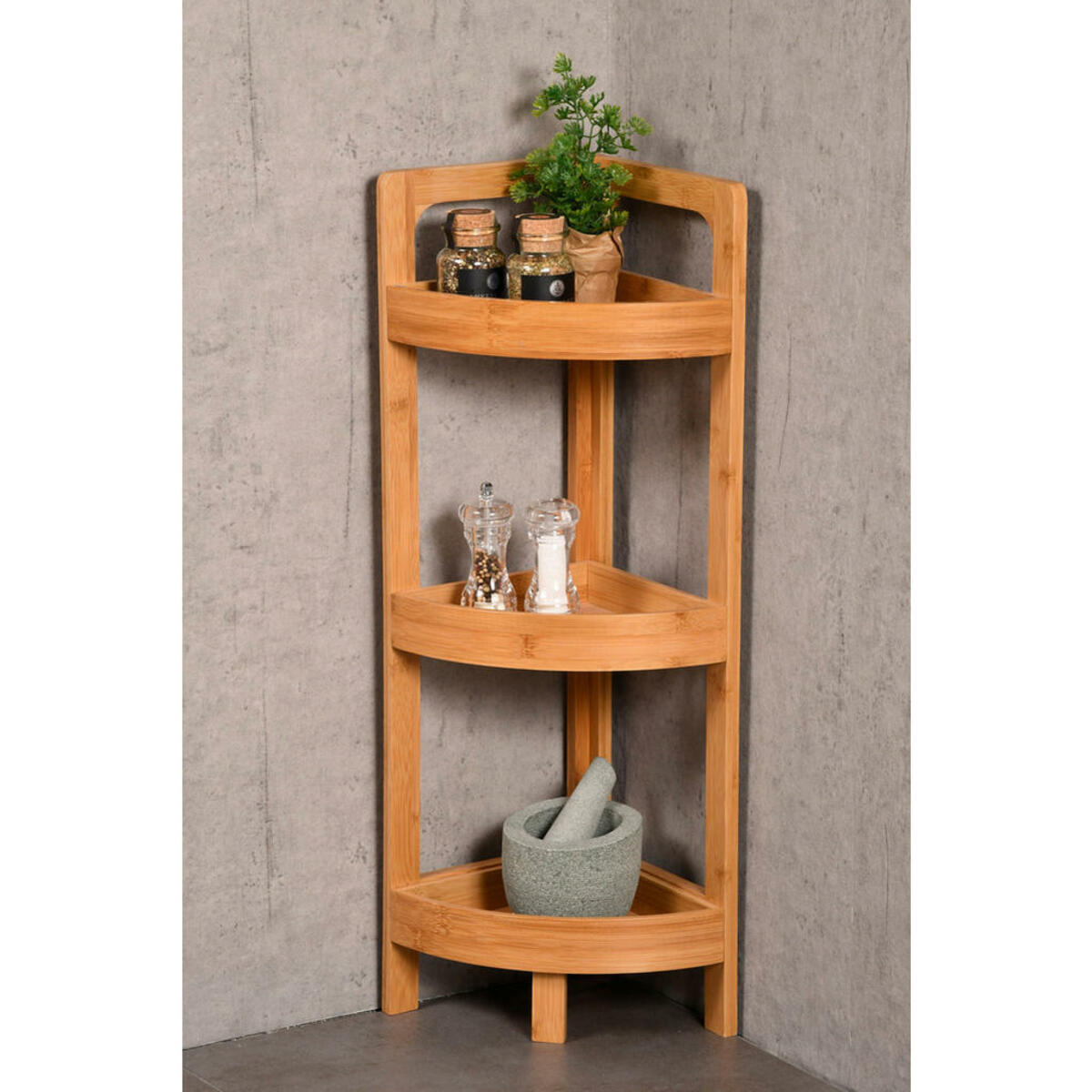 Bild 1 von Bad-Eckregal natur Bambus B/H/L: ca. 23x77x23 cm