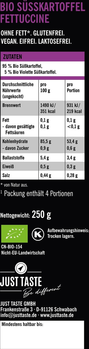Bild 2 von Just Taste Bio Lila Süßkartoffel Fettuccine