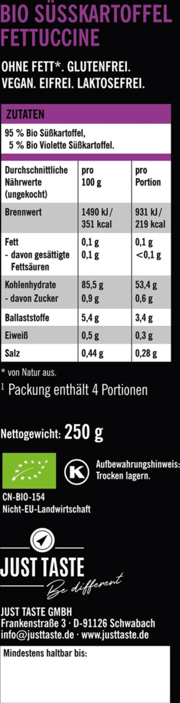 Bild 2 von Just Taste Bio Lila Süßkartoffel Fettuccine