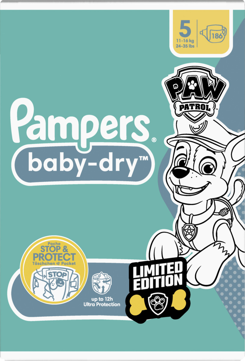 Bild 3 von Pampers Baby dry Windeln Gr.5 Junior (11-16 kg) Monatsbox Paw Patrol