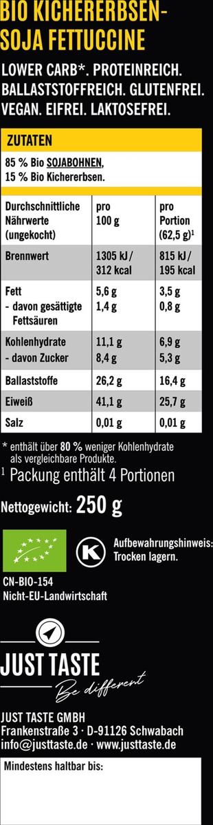 Bild 2 von Just Taste Bio Kichererbsen Soja Fettuccine