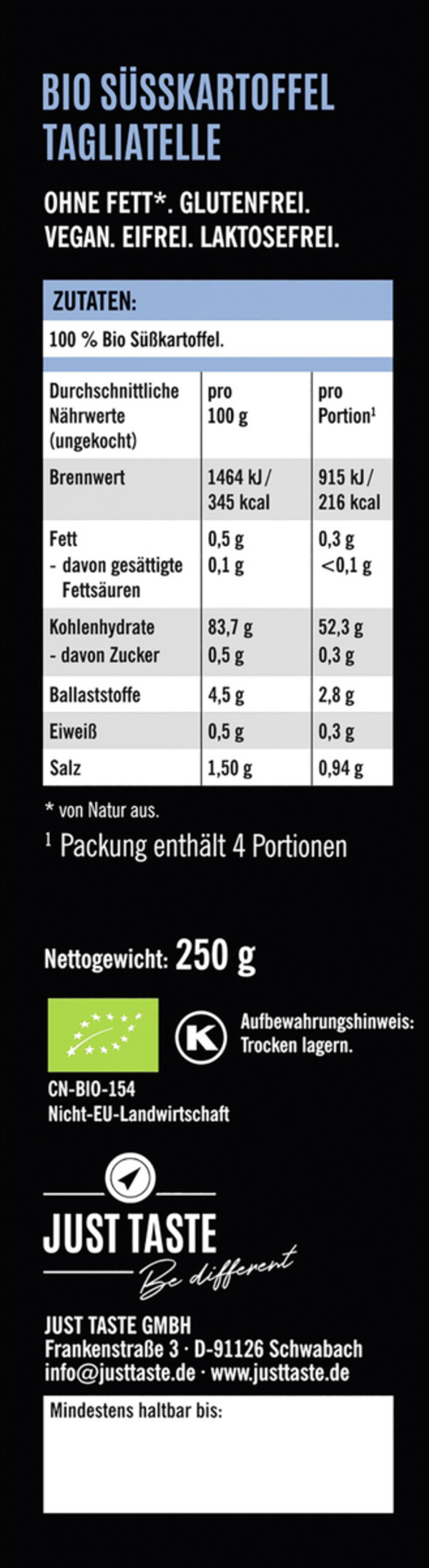 Bild 2 von Just Taste Bio Süßkartoffel Tagliatelle