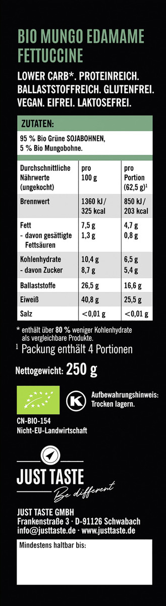 Bild 2 von Just Taste Bio Mungo Edamame Fettuccine