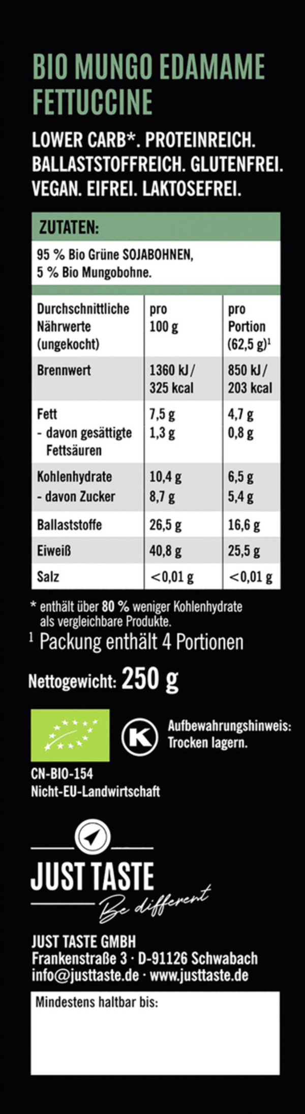 Bild 2 von Just Taste Bio Mungo Edamame Fettuccine