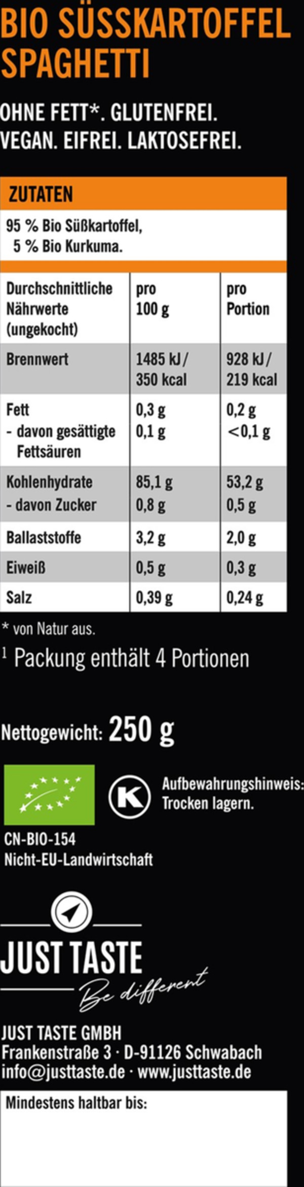 Bild 2 von Just Taste Bio Süßkartoffel Spaghetti