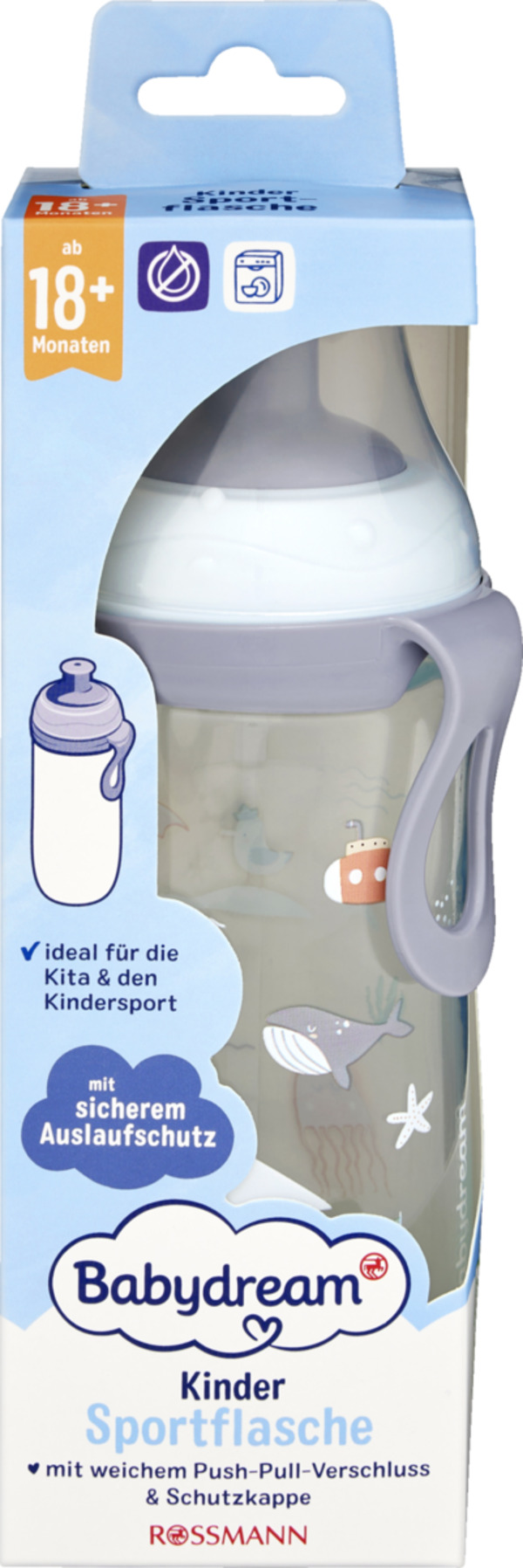 Bild 1 von Babydream Trinkflasche mit Pop-Up-Verschluss 360ml ab 18 Monate / BLAU