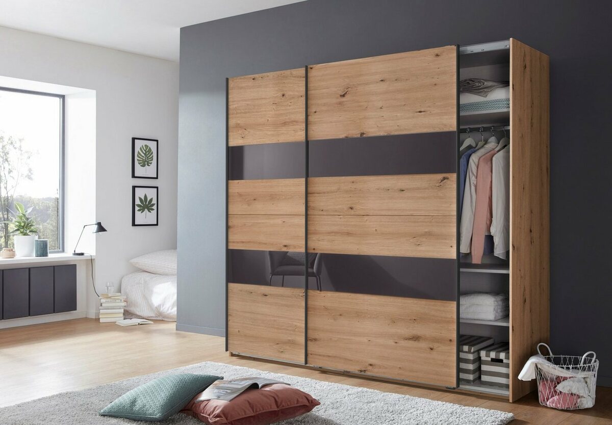 Bild 1 von Wimex Schwebetürenschrank Altona mit Glaselementen und zusätzlichen Einlegeböden, Braun|grau