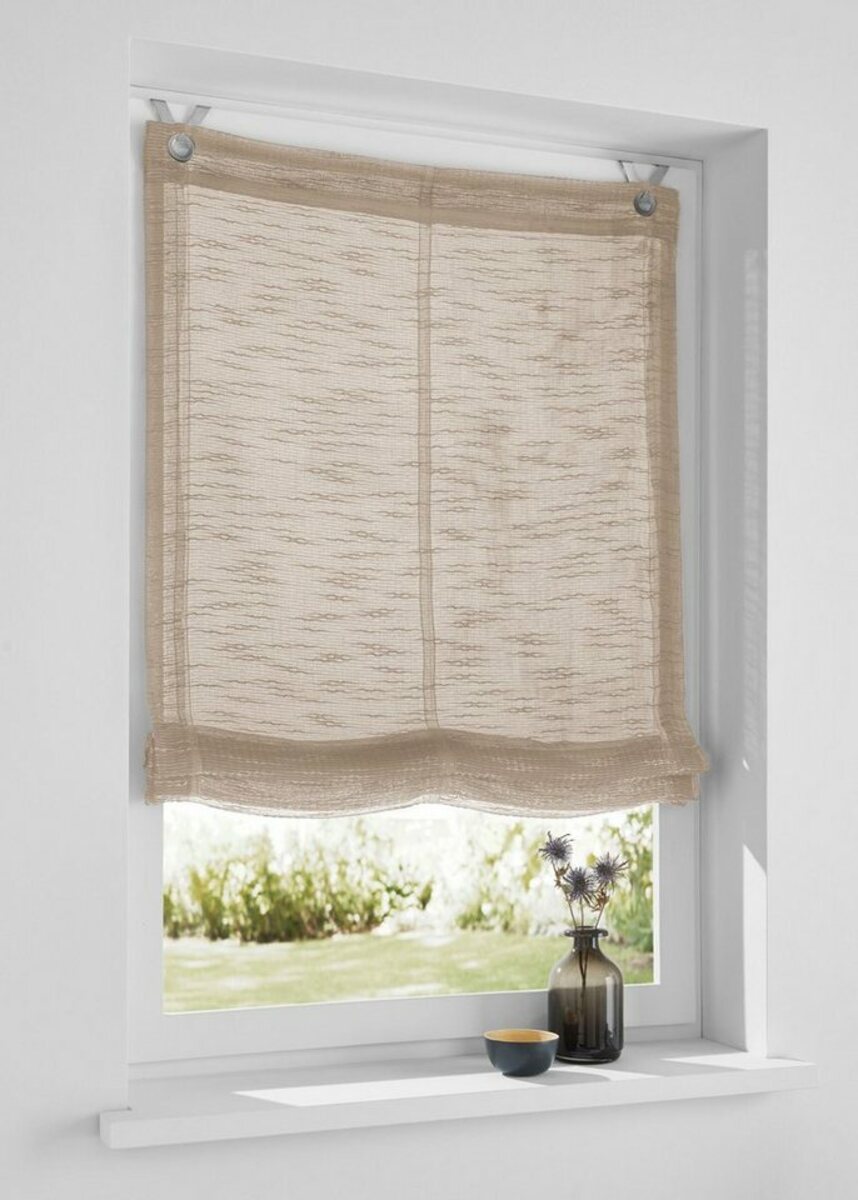 Bild 1 von Raffrollo Celtic, Kutti, mit Hakenaufhängung, freihängend, halbtransparent, Polyester, Hakenaufhängung, Braun