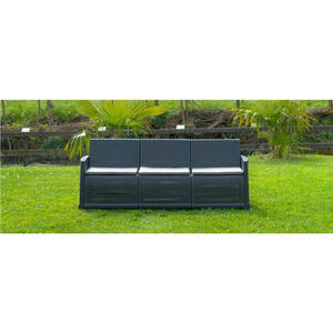 Gartenbank, Anthrazit, Kunststoff, 3-Sitzer, 185x66x74 cm, Made in Italy, Gartenmöbel, Gartenbänke