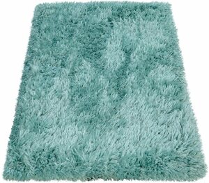 Badematte Kanda 360 Paco Home, Höhe 44 mm, rutschhemmend beschichtet, fußbodenheizungsgeeignet, Polyester, rechteckig, Badteppich, Uni Farben, weicher Hochflor, rechteckig & rund erhältlich, Blau