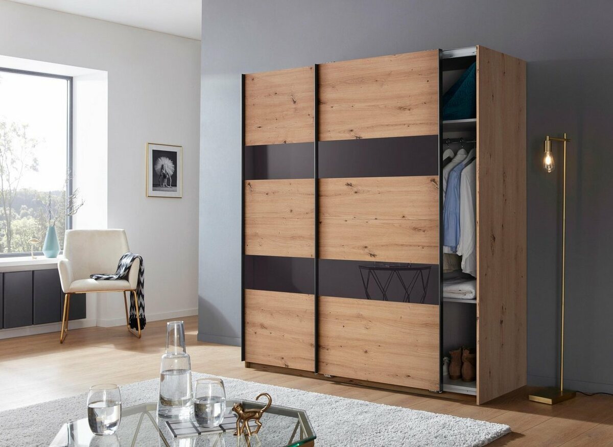 Bild 1 von Wimex Schwebetürenschrank Altona mit Glaselementen und zusätzlichen Einlegeböden, Braun|grau