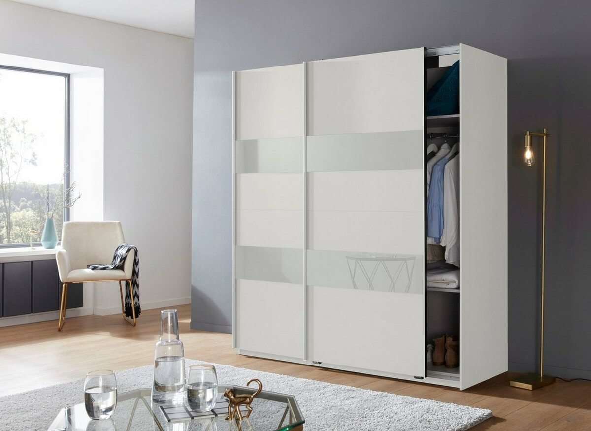 Bild 1 von Wimex Schwebetürenschrank Altona mit Glaselementen und zusätzlichen Einlegeböden, Weiß