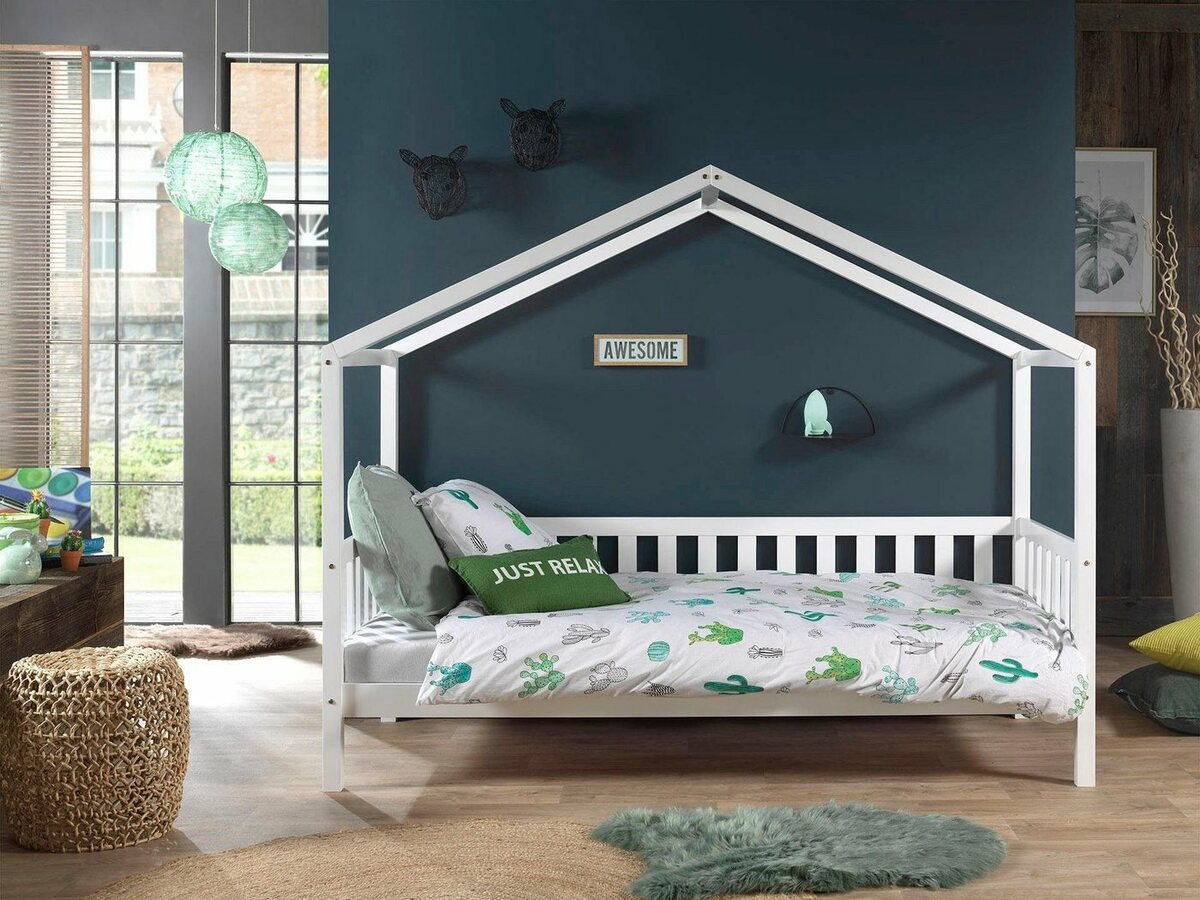 Bild 1 von Vipack Hausbett Dallas, wahlweise mit Bettschublade oder Textilhimmel, Ausf. natur oder weiß, Weiß