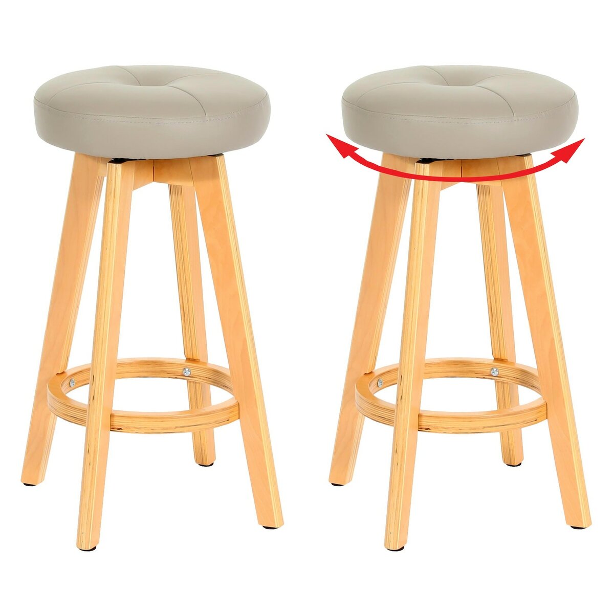 Bild 1 von 2er-Set Barhocker Boras, Barstuhl Tresenhocker, Holz Kunstleder drehbar ~ taupe, helle Beine