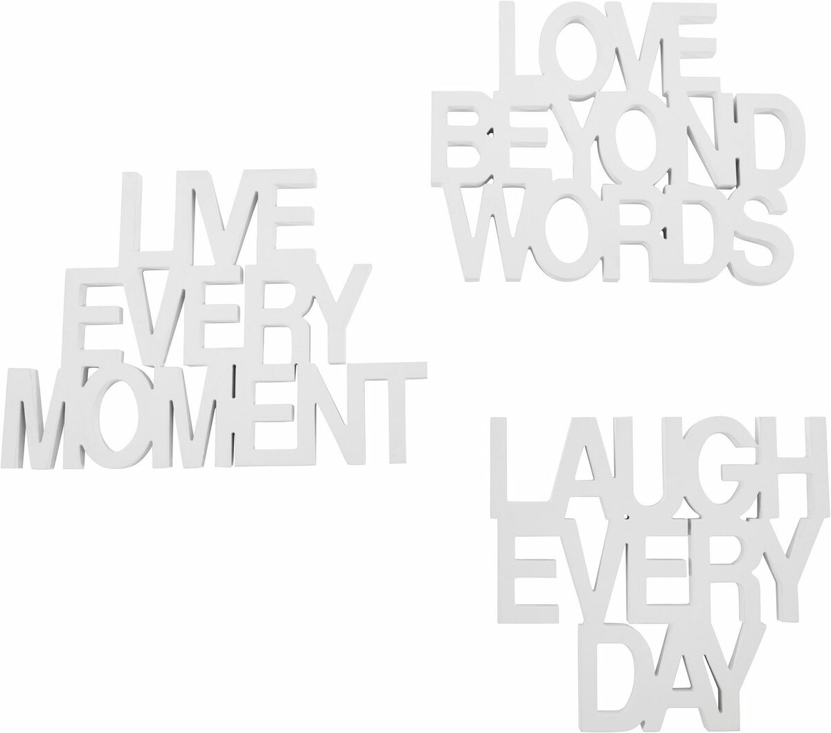Bild 1 von Andas Wanddekoobjekt Schriftzug Live every Moment - Love beyond Words - Laugh every Day (3 St), Wanddeko, Weiß