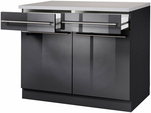 Wiho Küchen Unterschrank Chicago 100 cm breit, 2 Schubkästen und 2 Türen, für  viel Stauraum, Grau|schwarz von OTTO für 409,99 € ansehen!