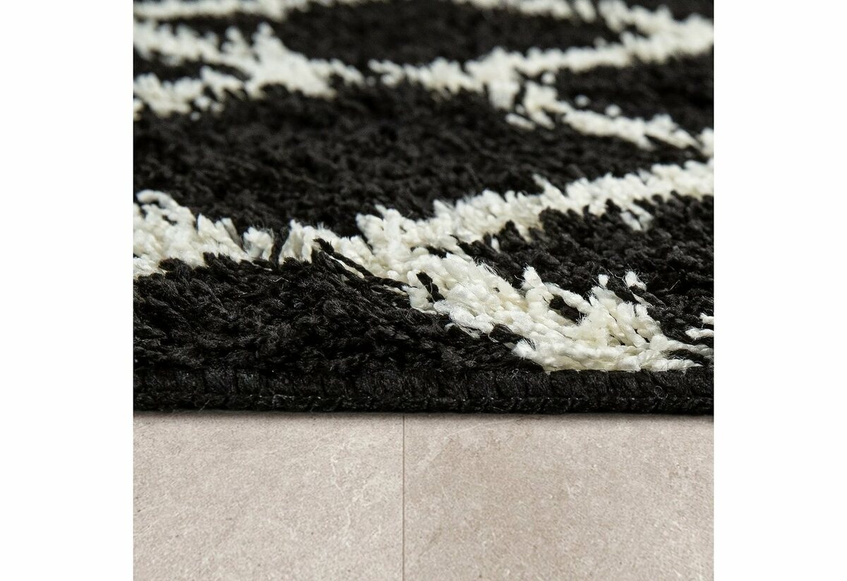 Bild 1 von Badematte Side 506 Paco Home, Höhe 24 mm, rutschhemmend beschichtet, fußbodenheizungsgeeignet, Polypropylen, rund, Badteppich, Rauten Design, waschbar, rechteckig & rund erhältlich, Schwarz