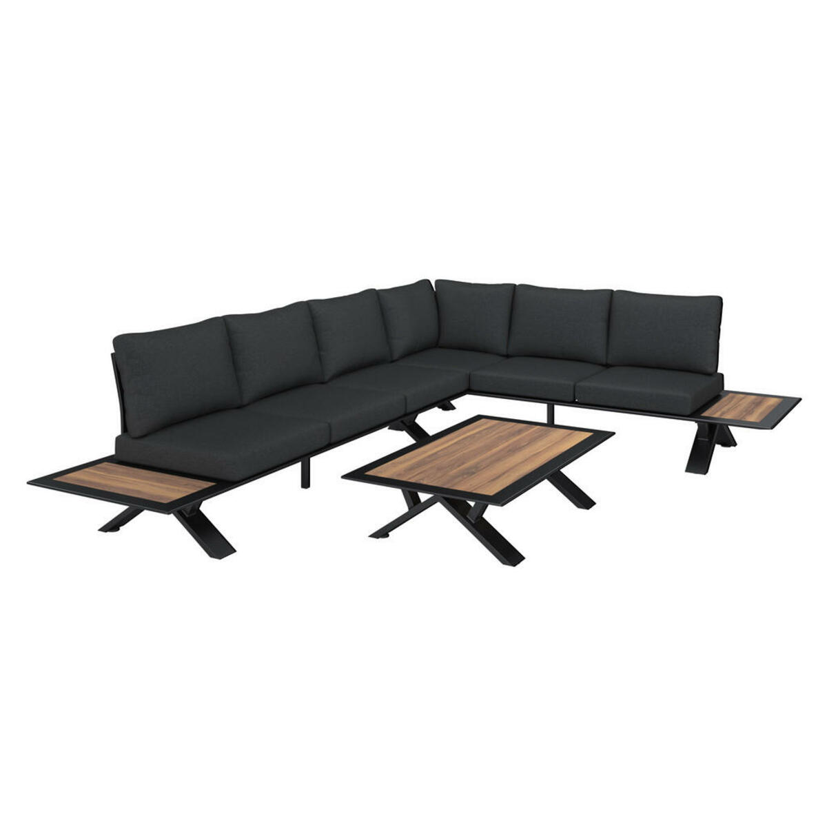 Ambia Garden Loungegarnitur Dunkelgrau Teak Holz Metall Textil 3