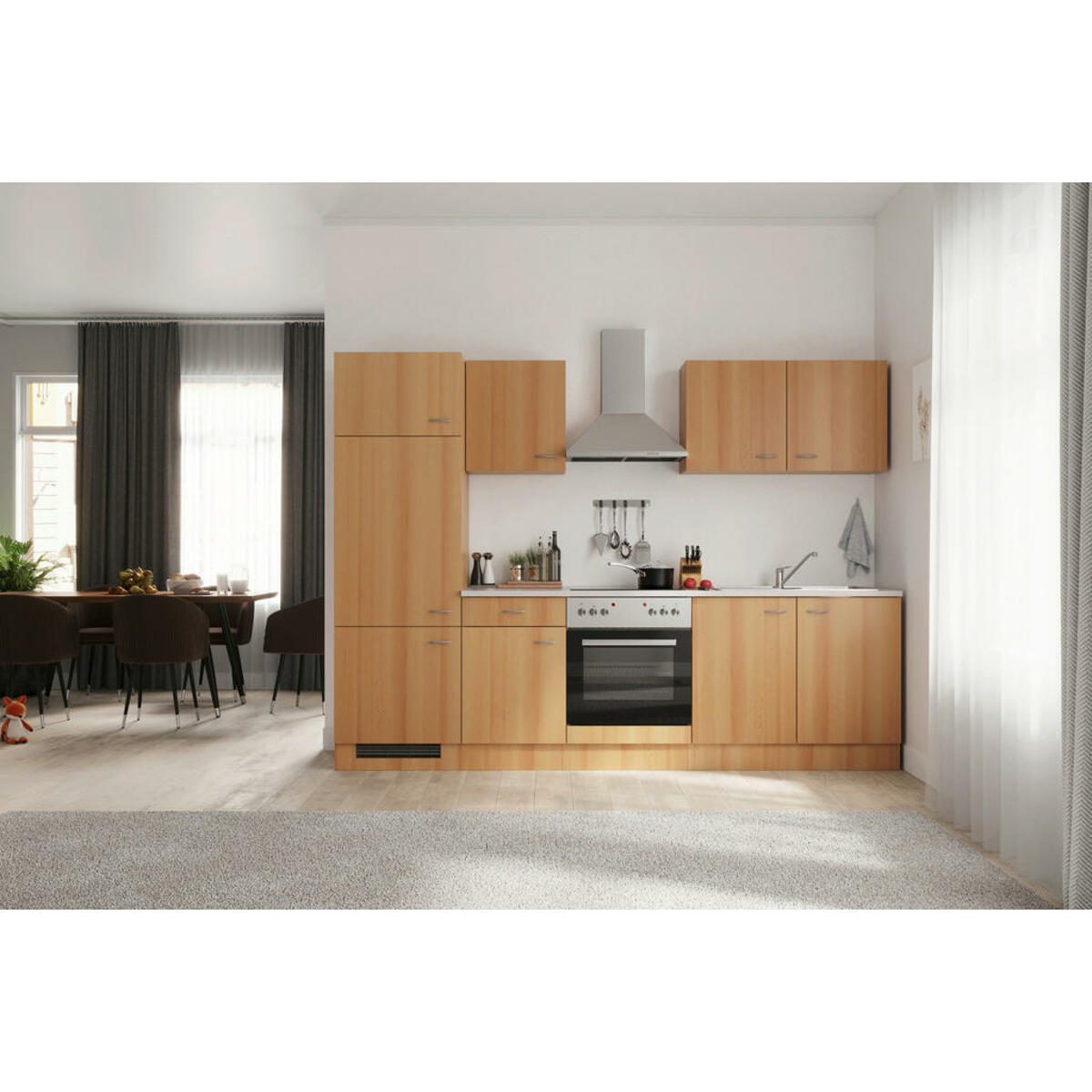 Bild 1 von FlexWell Küchenblock, Buche, Kunststoff, 1,1 Schubladen, einmalig seitenverkehrt montierbar, nur wie online abgebildet bestellbar, 270 cm, Made in Germany, links aufbaubar, rechts aufbaubar, Küchen