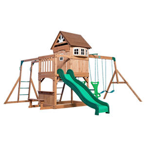 Spielturm, Braun, Grün, Holz, Zeder, 490x470x290 cm, EN 71, Outdoor Spielzeug, Spielhäuser