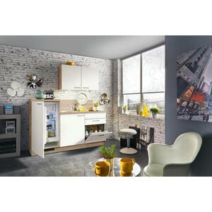 Welnova Miniküche, Weiß, Eiche, Metall, 1 Schubladen, 180 cm, in den Filialen seitenverkehrt erhältlich, Küchen, Miniküchen