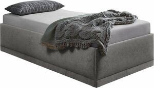 Westfalia Schlafkomfort Polsterbett Texel, Standardhöhe mit Zierkissen, Bettkasten bei Ausführung mit Matratze, Grau