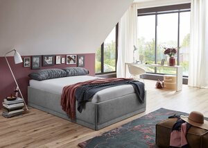 Westfalia Schlafkomfort Polsterbett Texel, Standardhöhe mit Zierkissen, Bettkasten bei Ausführung mit Matratze, Grau