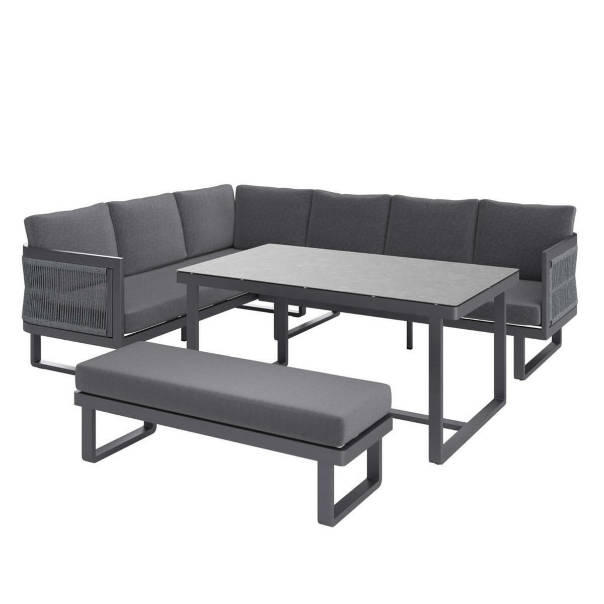 Ambia Garden Dining Loungeset Anthrazit Metall Kunststoff Glas