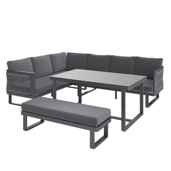 Bild 1 von Ambia Garden Dining-Loungeset, Anthrazit, Metall, Kunststoff, Glas, Textil, Eckteil, L-Form, 241x190 cm, Tisch mit Glasplatte, Loungemöbel, Loungemöbel-Sets