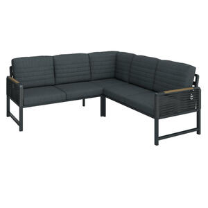 Ambia Garden Loungegarnitur, Natur, Dunkelgrau, Metall, Kunststoff, Textil, 3-teilig, Füllung: Schaumstoff,Polyester, Eckteil, L-Form, 195x192 cm, Loungemöbel, Loungemöbel-Sets