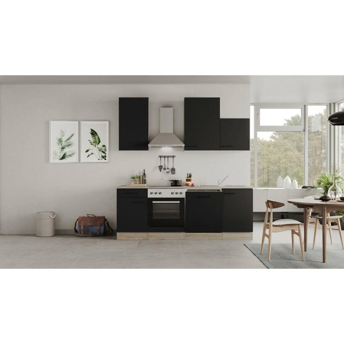 Bild 1 von FlexWell Küchenblock, Schwarz, Eiche, Metall, 1 Schubladen, einmalig seitenverkehrt montierbar, nur wie online abgebildet bestellbar, 220 cm, Made in Germany, links aufbaubar, rechts aufbaubar, Küc