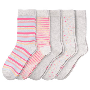 5 Paar Mädchen Socken im Muster-Mix HELLGRAU / ROSA / ORANGE