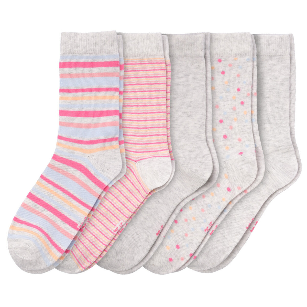 Bild 1 von 5 Paar Mädchen Socken im Muster-Mix HELLGRAU / ROSA / ORANGE