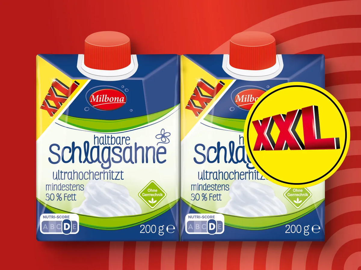 Bild 1 von Milbona Haltbare Schlagsahne XXL, 
         2x 200 g