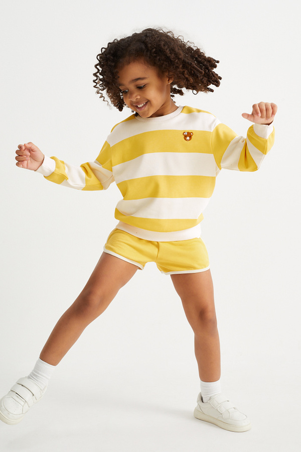 Bild 1 von C&A Bär-Set-Sweatshirt und-shorts-2 teilig, Gelb, Größe: 92