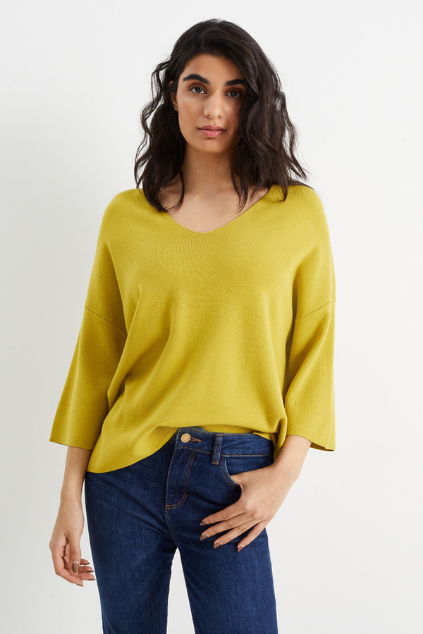 Bild 1 von C&A Basic-Pullover mit V-Ausschnitt, Gelb, Größe: XS