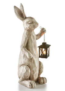 Deko-Figur Hase mit Laterne, Grau