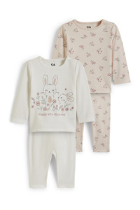 C&A Multipack 2er-Häschen-Baby-Pyjama-4 teilig, Beige, Größe: 68