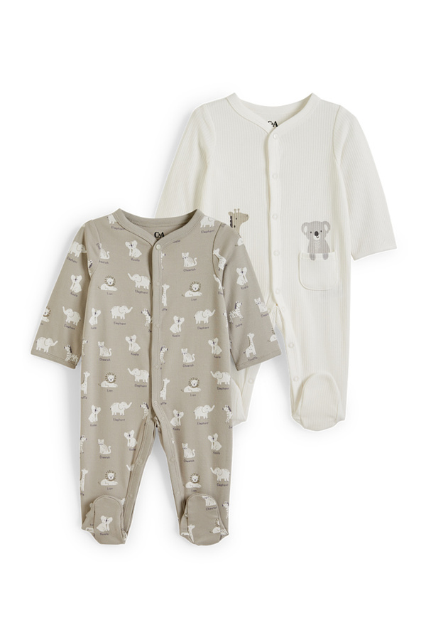 Bild 1 von C&A Multipack 2er-Wildtiere-Baby-Schlafanzug, Grau, Größe: 42