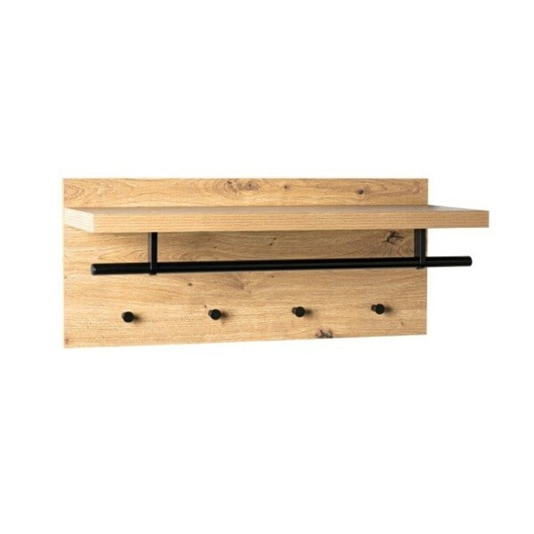 Bild 1 von Wandgarderobe 70 x 30 cm Eiche/ Schwarz - Tiefe 26 cm - 4 Haken - 1 Kleiderstange